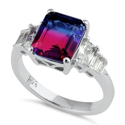 Sterling Silver Bicolor Blue Ruby Ombre CZ Ring