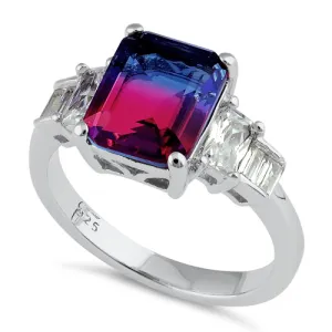 Sterling Silver Bicolor Blue Ruby Ombre CZ Ring