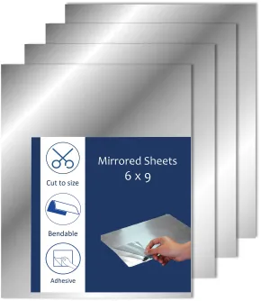 Stick On Mirror Tiles 6 X 9 Inches - Flexible Mirror Tape Sheets, Non-Glass Self