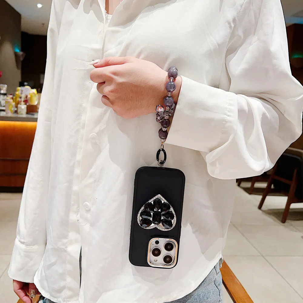 Stone Heart Shape Stand Silicone Soft Phone Case with Bracelet - Samsung S23 Ultra