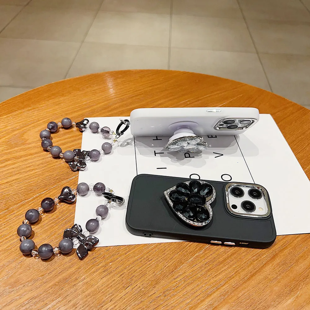 Stone Heart Shape Stand Silicone Soft Phone Case with Bracelet - Samsung S23 Ultra