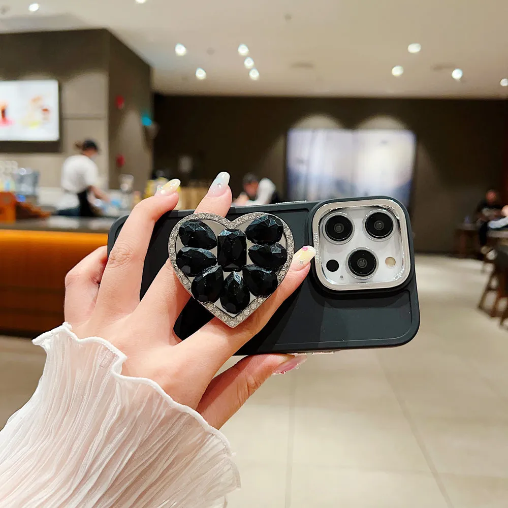 Stone Heart Shape Stand Silicone Soft Phone Case with Bracelet - Samsung S23 Ultra