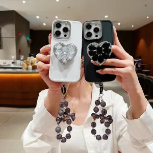 Stone Heart Shape Stand Silicone Soft Phone Cover with Bracelet - Samsung S23FE