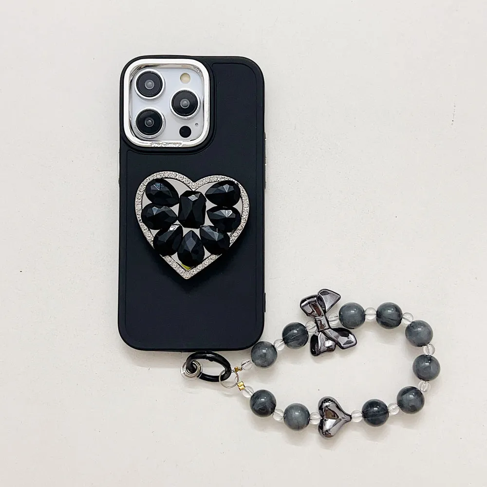 Stone Heart Shape Stand Silicone Soft Phone Cover with Bracelet - Samsung S23FE