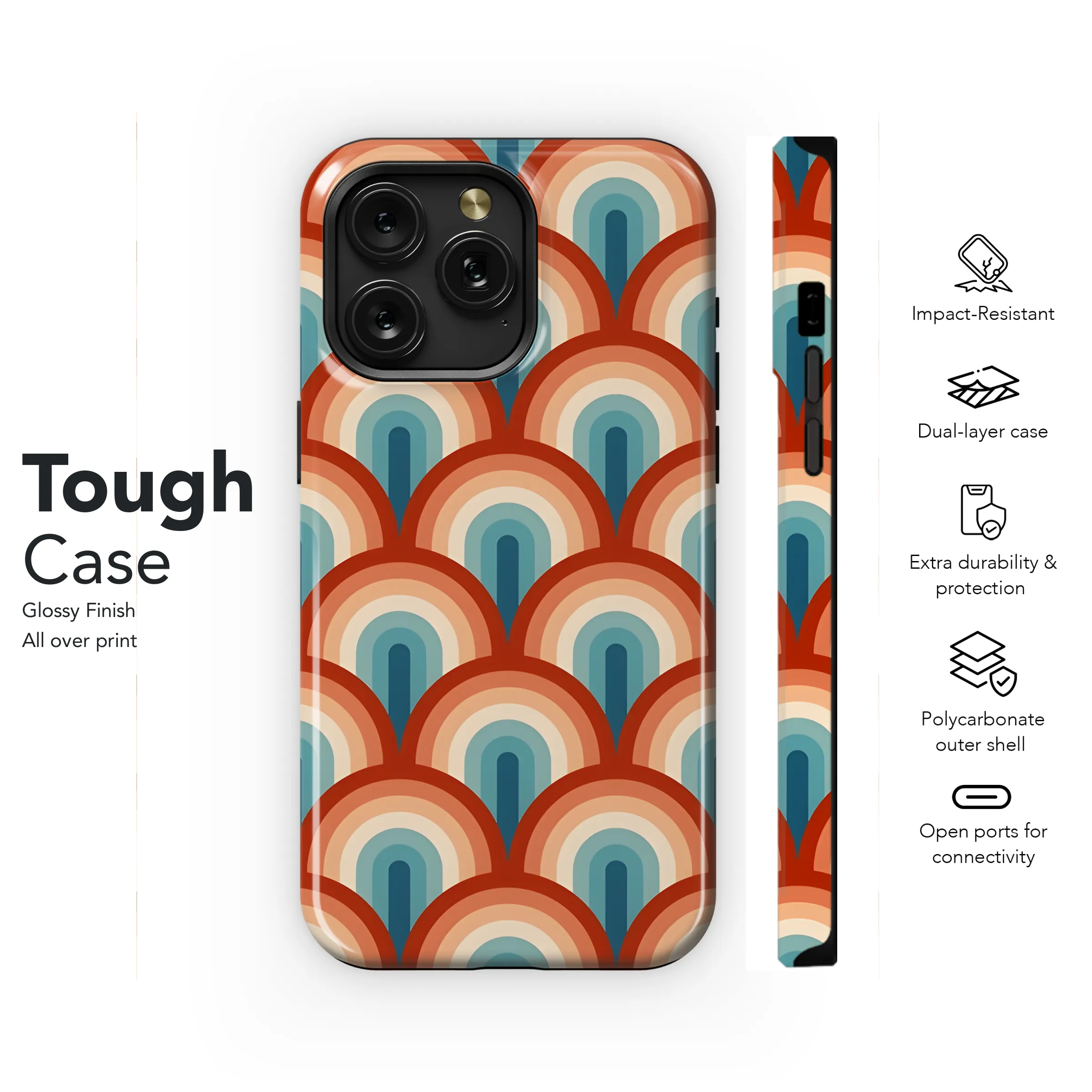 Striped Retro 70s Rainbow Phone Case iPhone Samsung Cover Pixel 2337