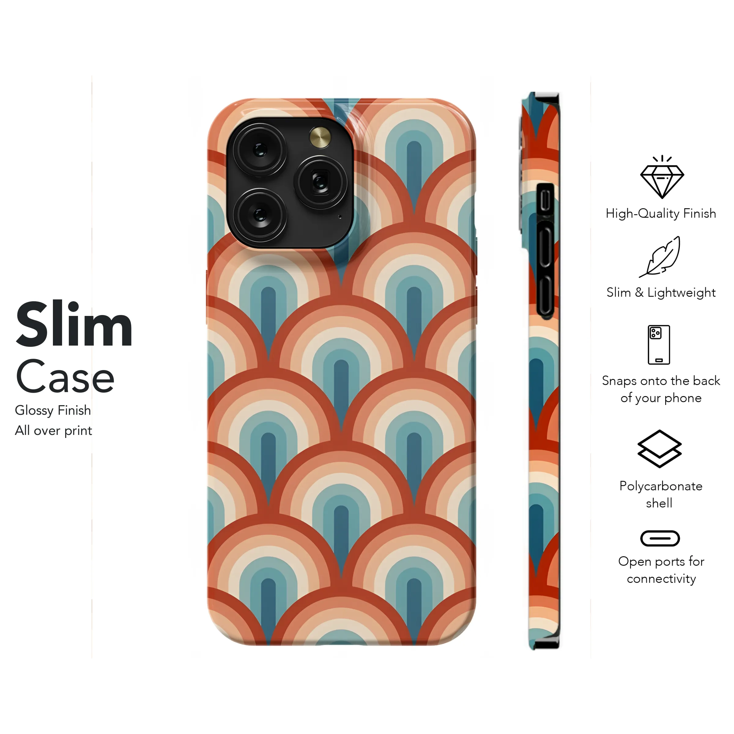 Striped Retro 70s Rainbow Phone Case iPhone Samsung Cover Pixel 2337