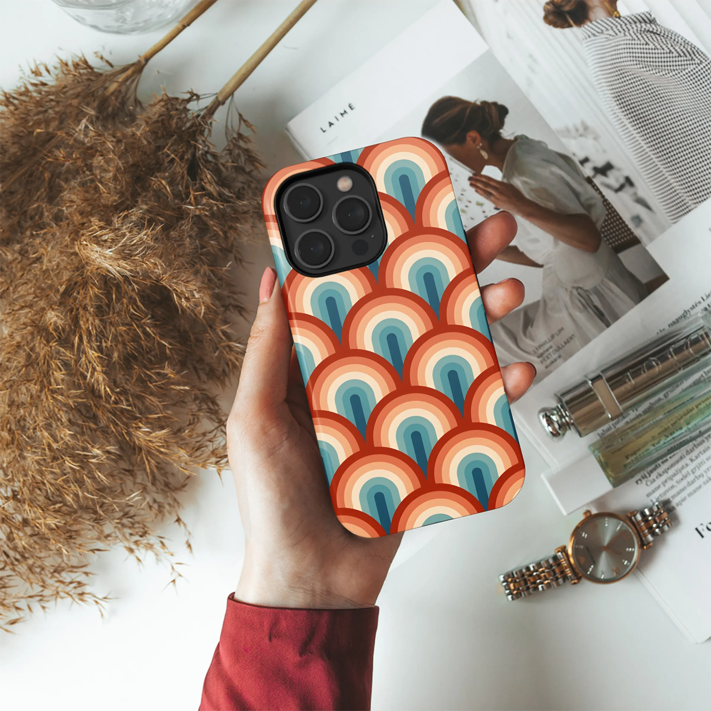 Striped Retro 70s Rainbow Phone Case iPhone Samsung Cover Pixel 2337
