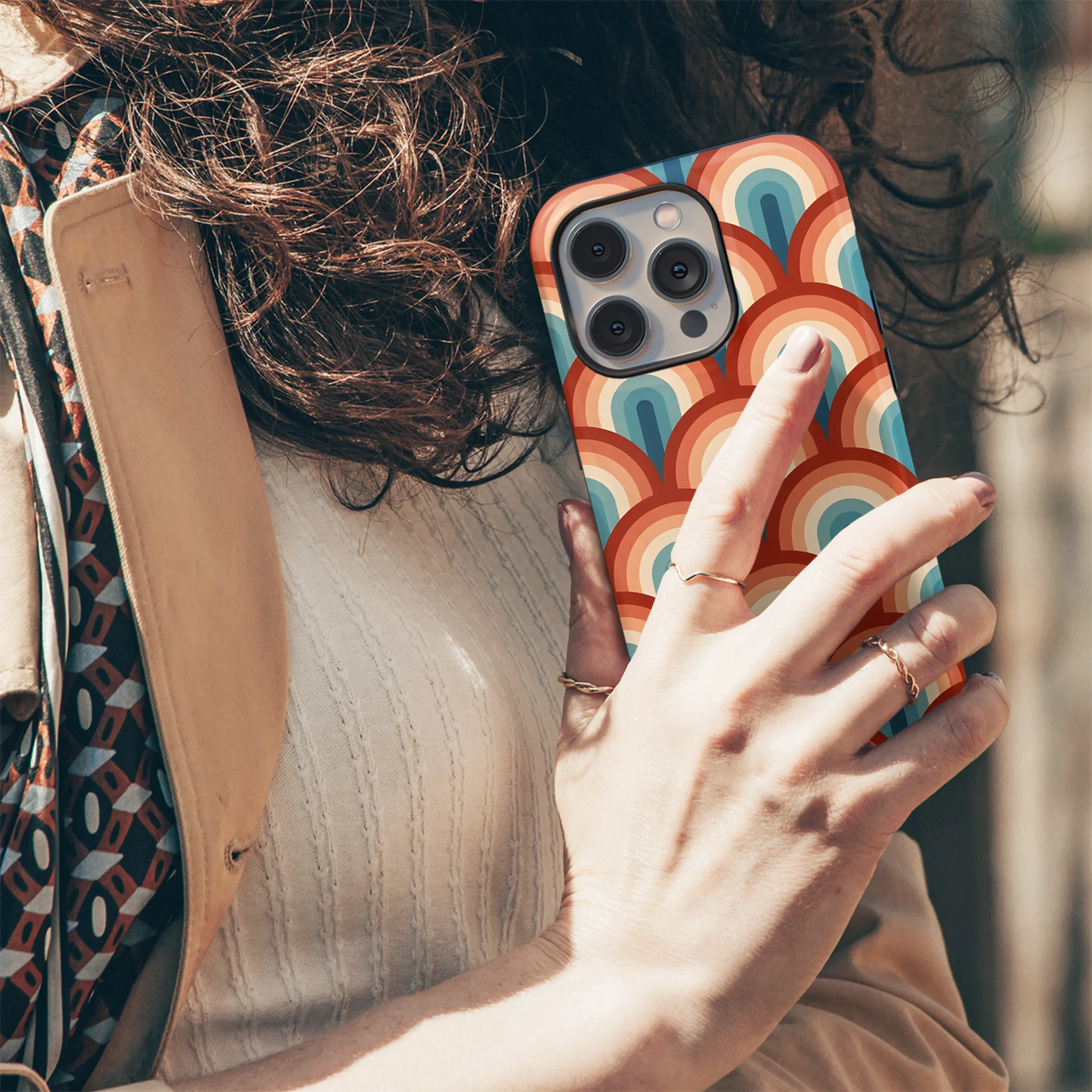 Striped Retro 70s Rainbow Phone Case iPhone Samsung Cover Pixel 2337
