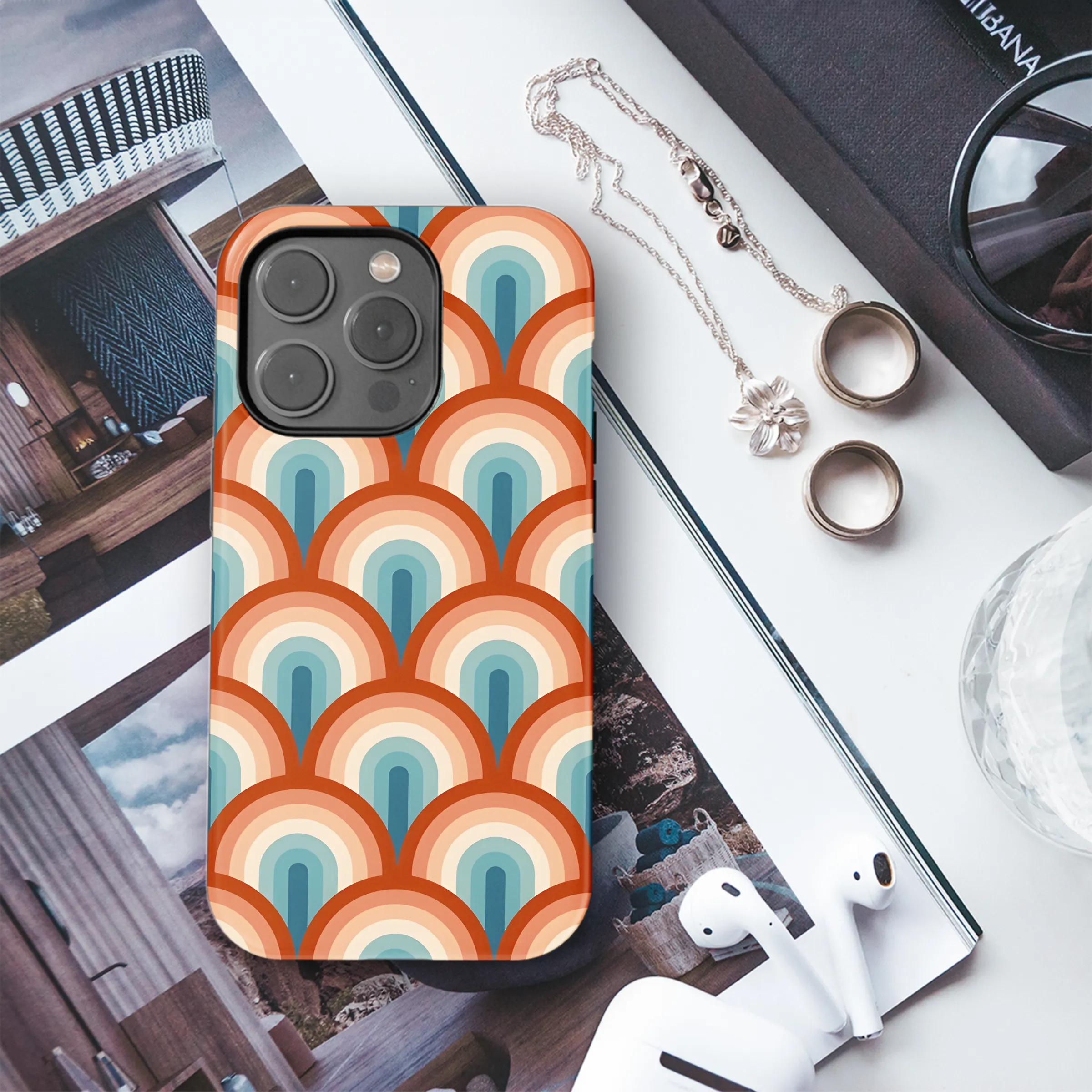 Striped Retro 70s Rainbow Phone Case iPhone Samsung Cover Pixel 2337