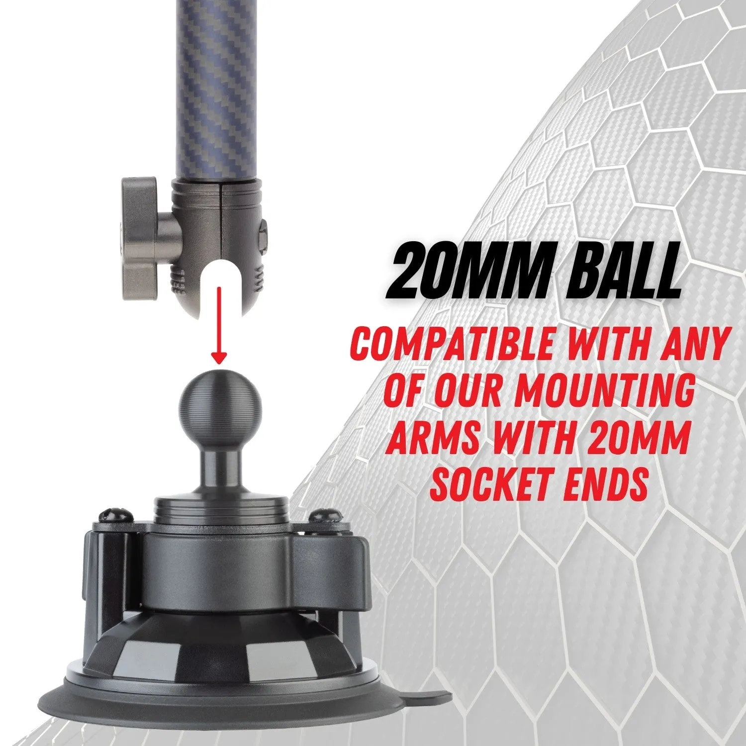 Suction Cup Mount 3.4" Diameter with Integrated 20mm Mounting Ball