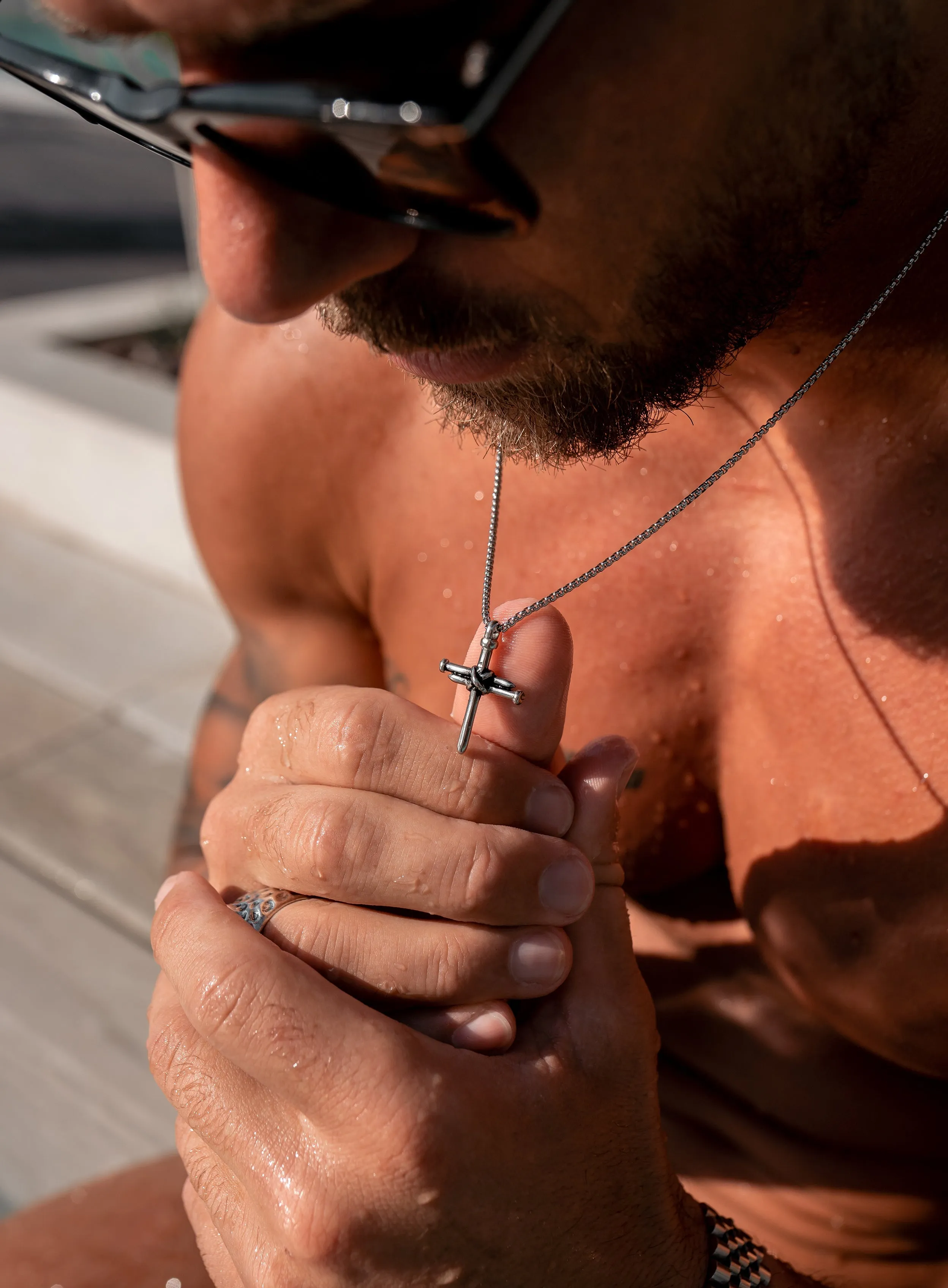 Sweatproof   Waterproof Men's Nail Cross Necklace