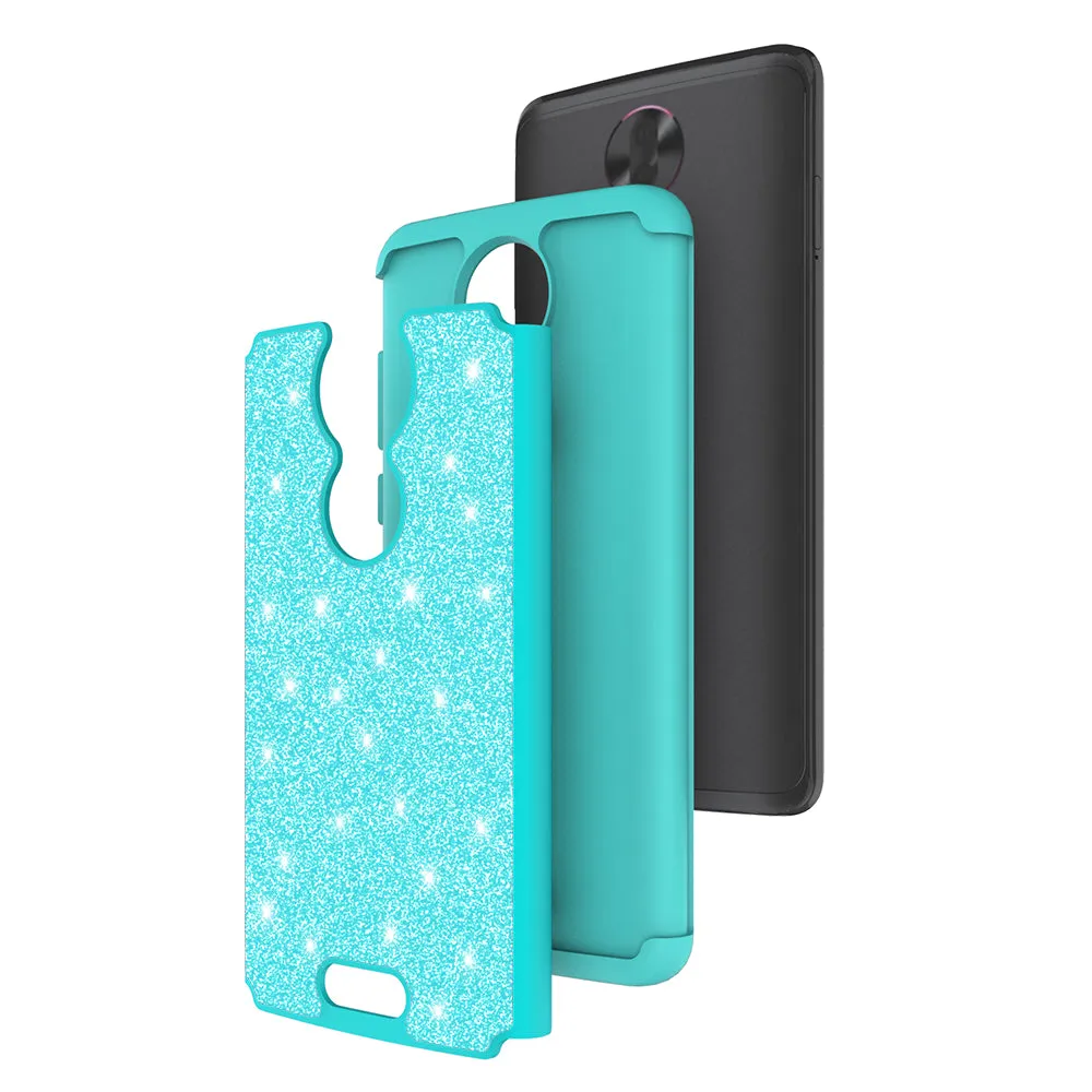 T-mobile REVVL  Plus, Coolpad REVVL Plus Case, Glitter Bling Heavy Duty Shock Proof Hybrid Case with [HD Screen Protector] Dual Layer Protective Phone Cover W/Temper Glass - Teal