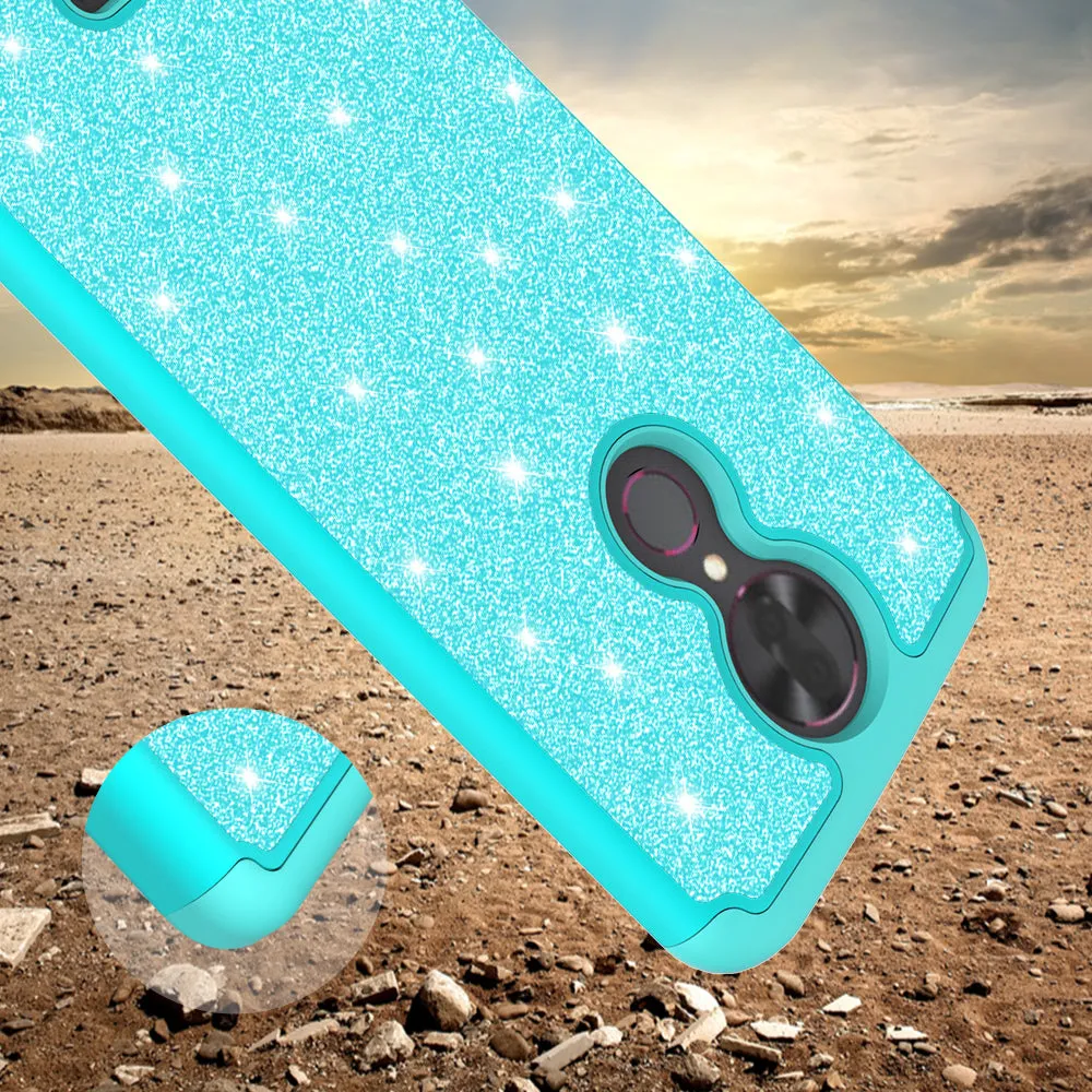 T-mobile REVVL  Plus, Coolpad REVVL Plus Case, Glitter Bling Heavy Duty Shock Proof Hybrid Case with [HD Screen Protector] Dual Layer Protective Phone Cover W/Temper Glass - Teal