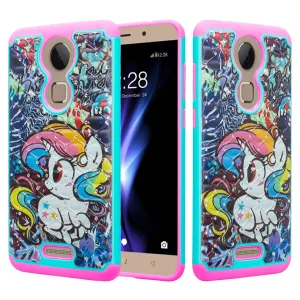 T-mobile REVVL  Plus, Coolpad REVVL Plus Case, Slim Crystal Rhinestone Hybrid Dual Layer [Shock Resistant] Cover -  Rainbow Unicorn