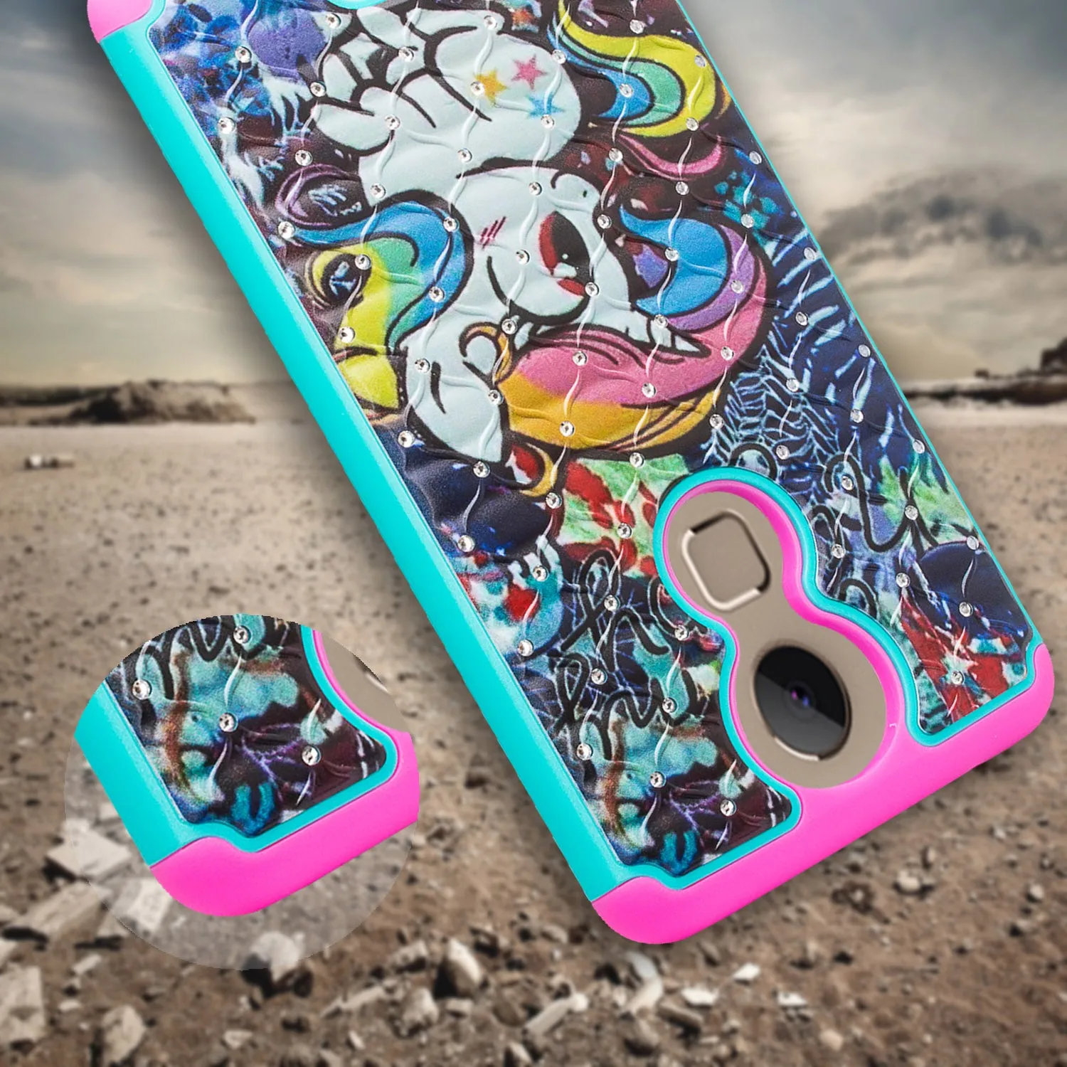 T-mobile REVVL  Plus, Coolpad REVVL Plus Case, Slim Crystal Rhinestone Hybrid Dual Layer [Shock Resistant] Cover -  Rainbow Unicorn