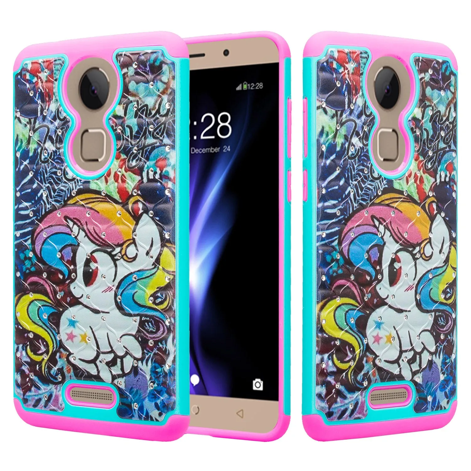 T-mobile REVVL  Plus, Coolpad REVVL Plus Case, Slim Crystal Rhinestone Hybrid Dual Layer [Shock Resistant] Cover -  Rainbow Unicorn