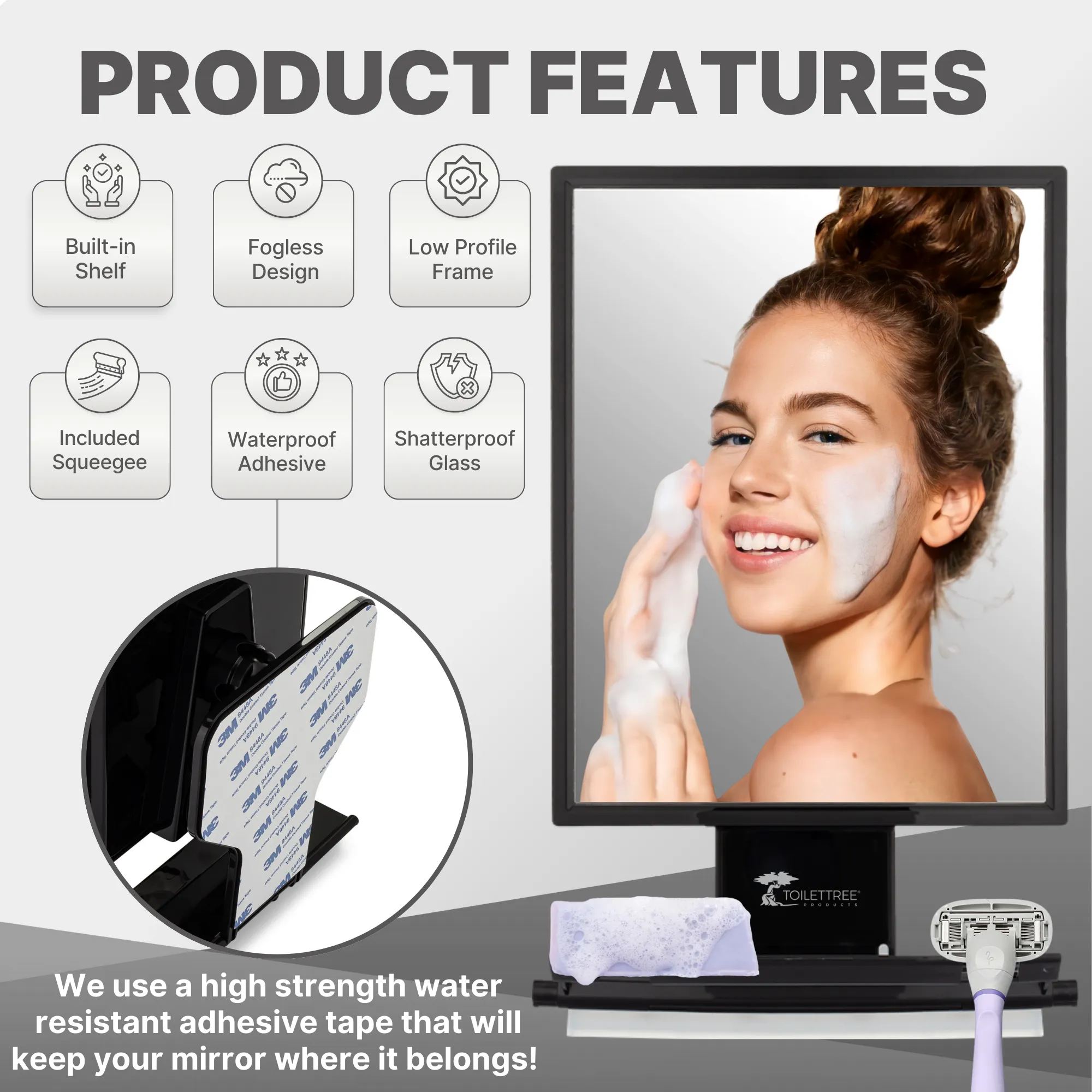 Tall Fogless Shower Mirror - Black