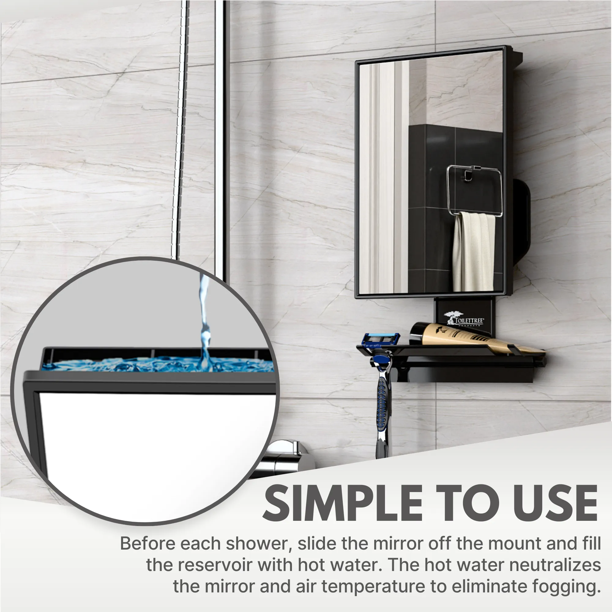 Tall Fogless Shower Mirror - Black