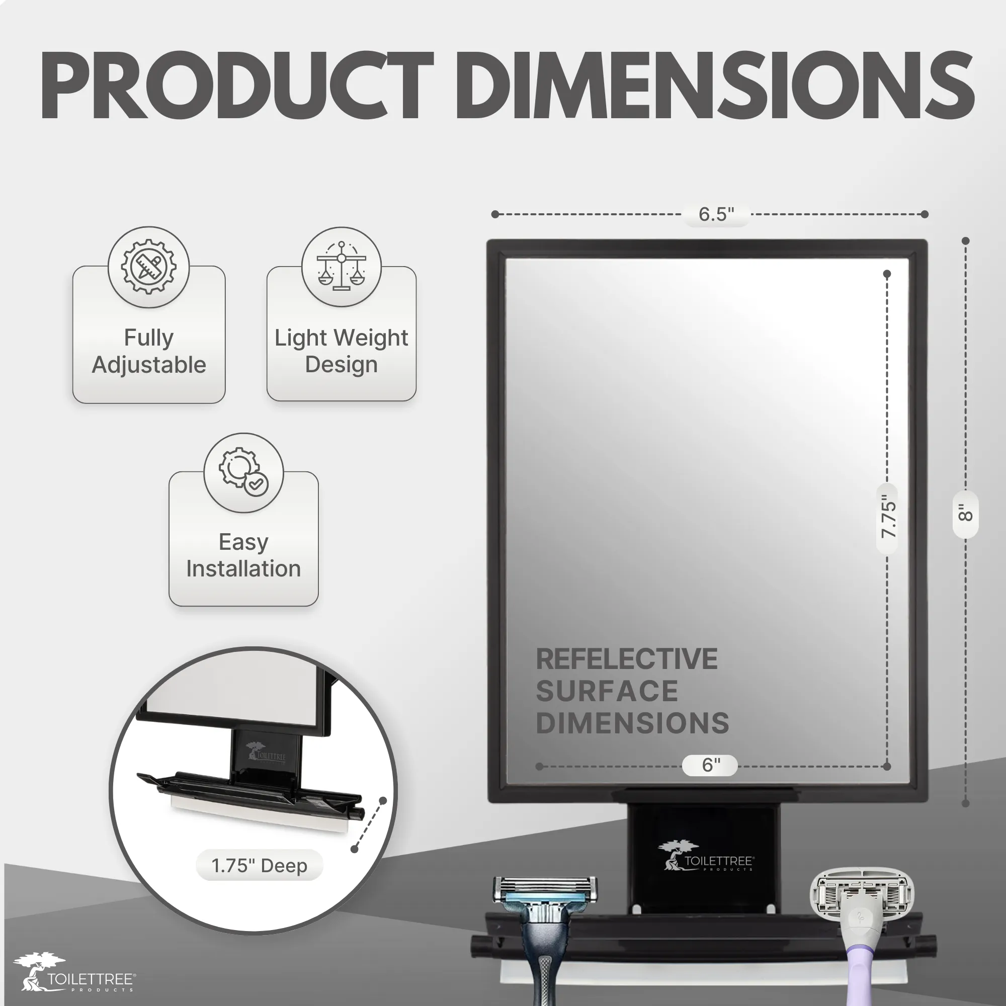 Tall Fogless Shower Mirror - Black