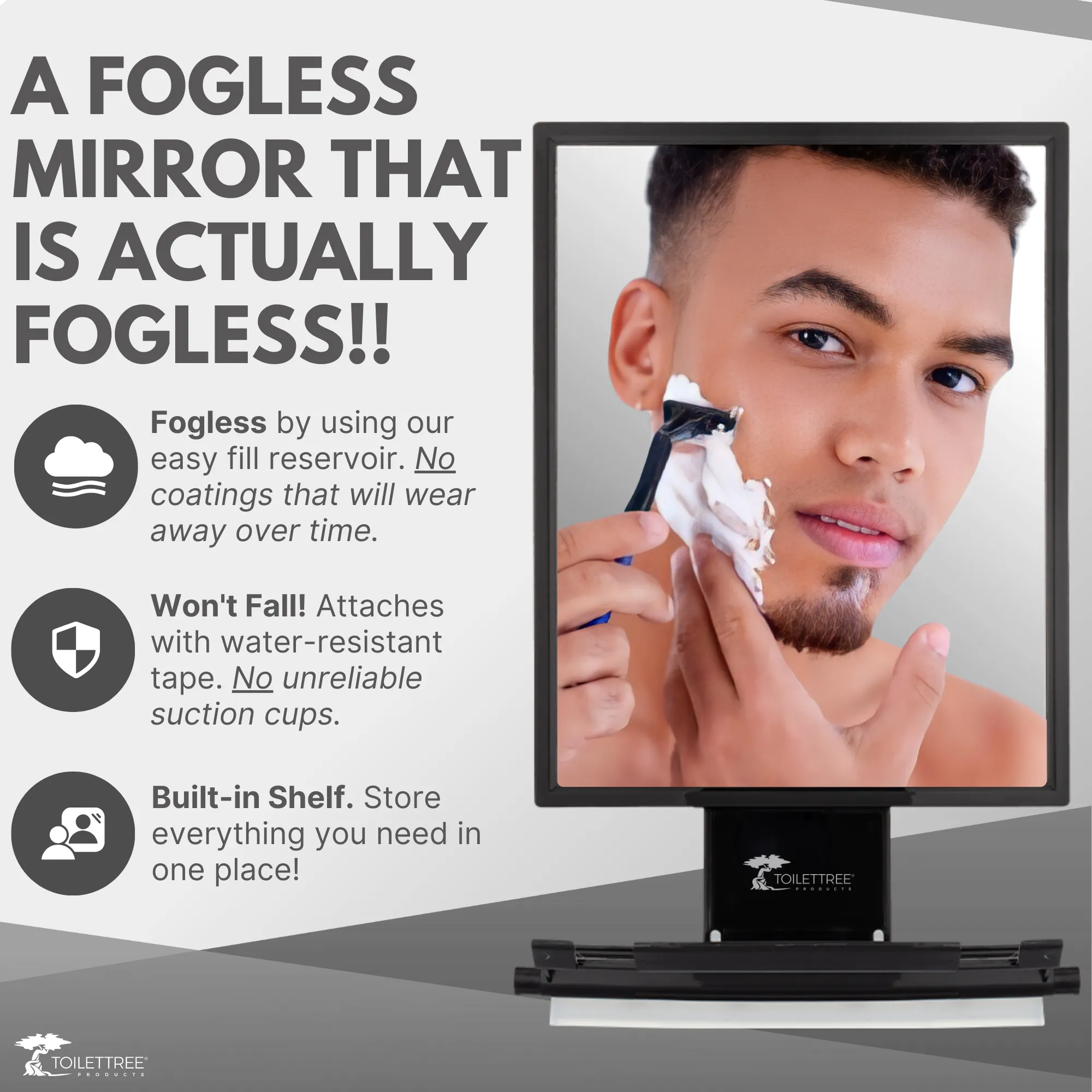 Tall Fogless Shower Mirror - Black