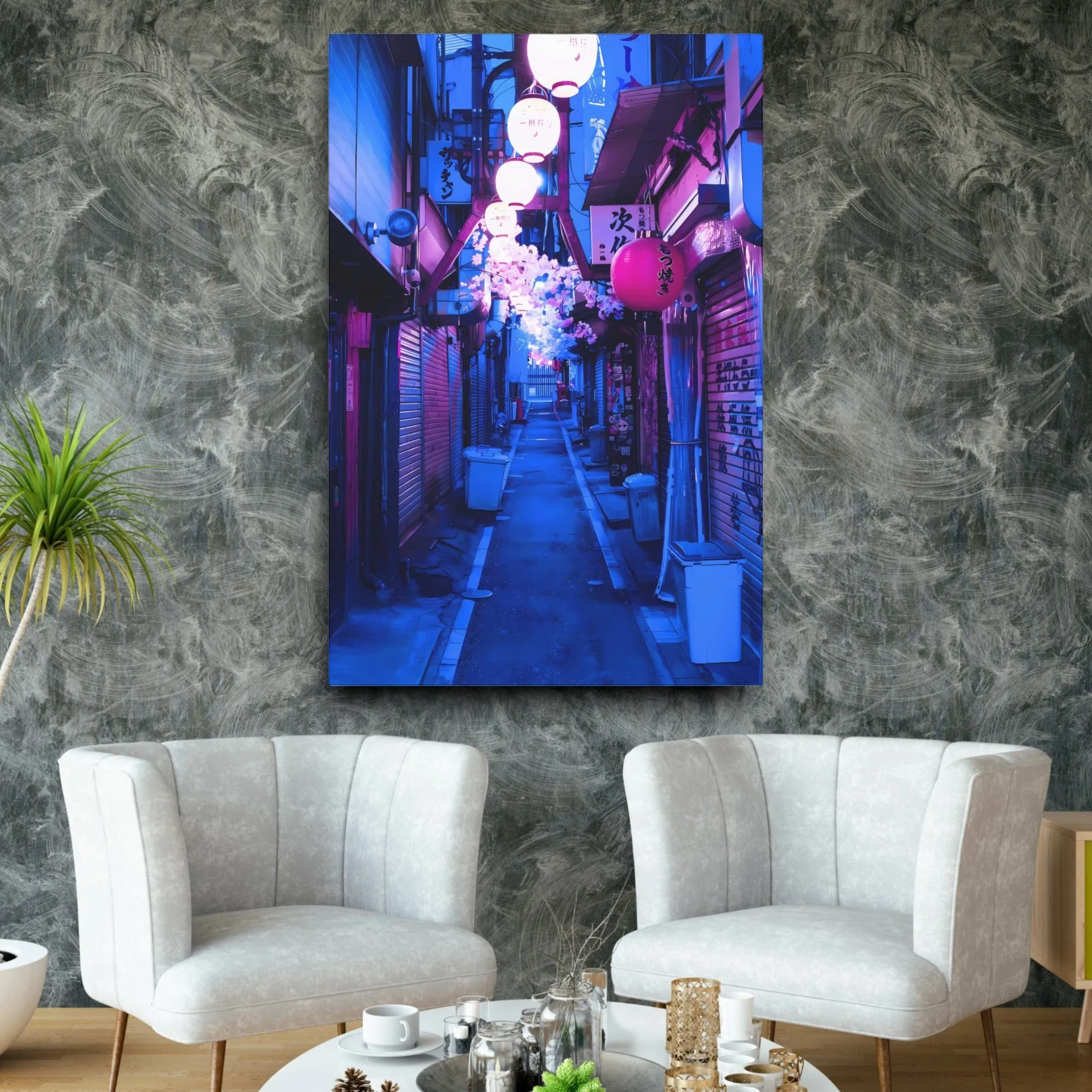 The Blue Alley (Japanese-Street) Modern Canvas