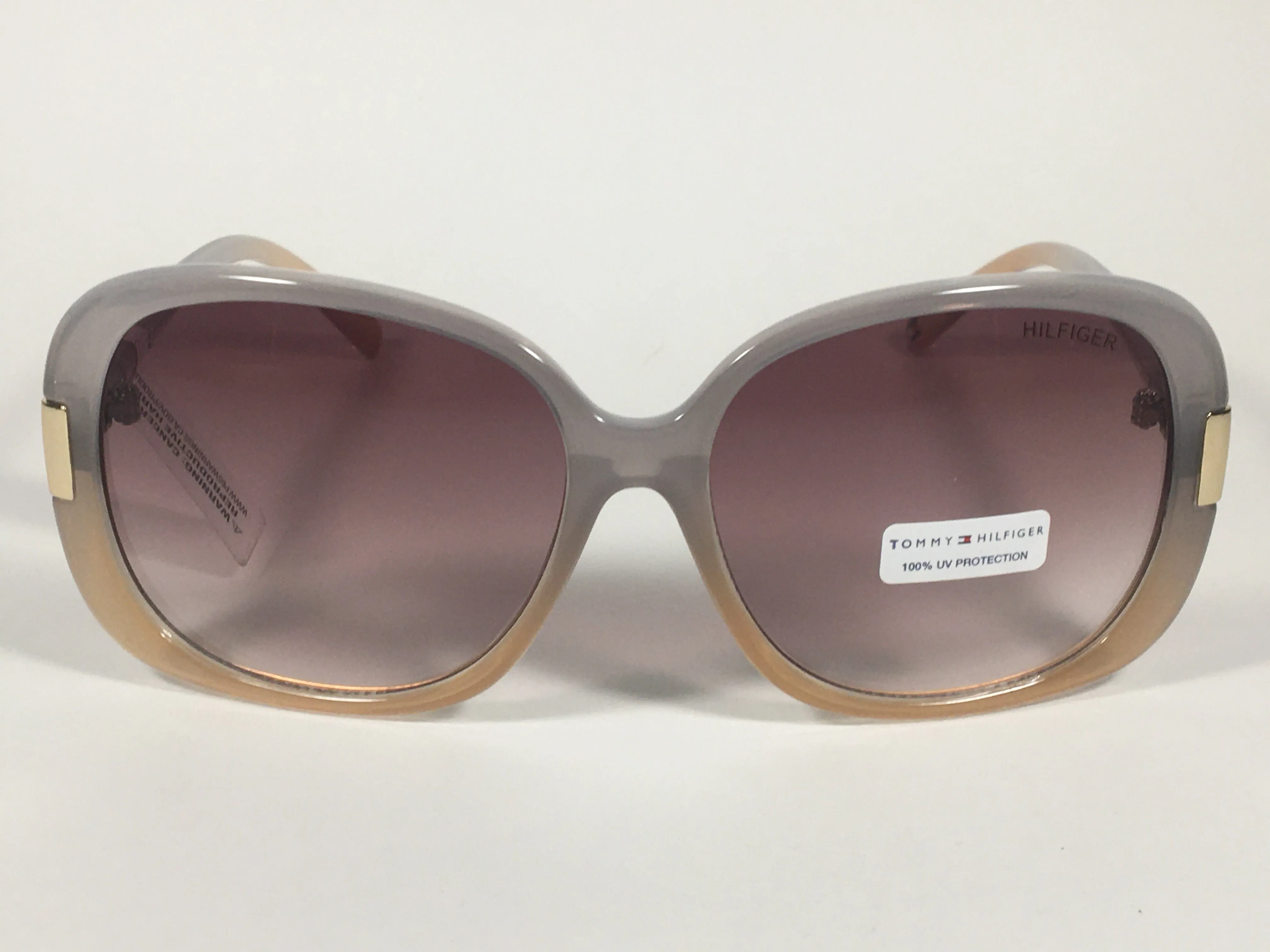 Tommy Hilfiger Janet Large Oval Sunglasses Gray Nude Frame Brown Gradient Lens JANET WP OL90