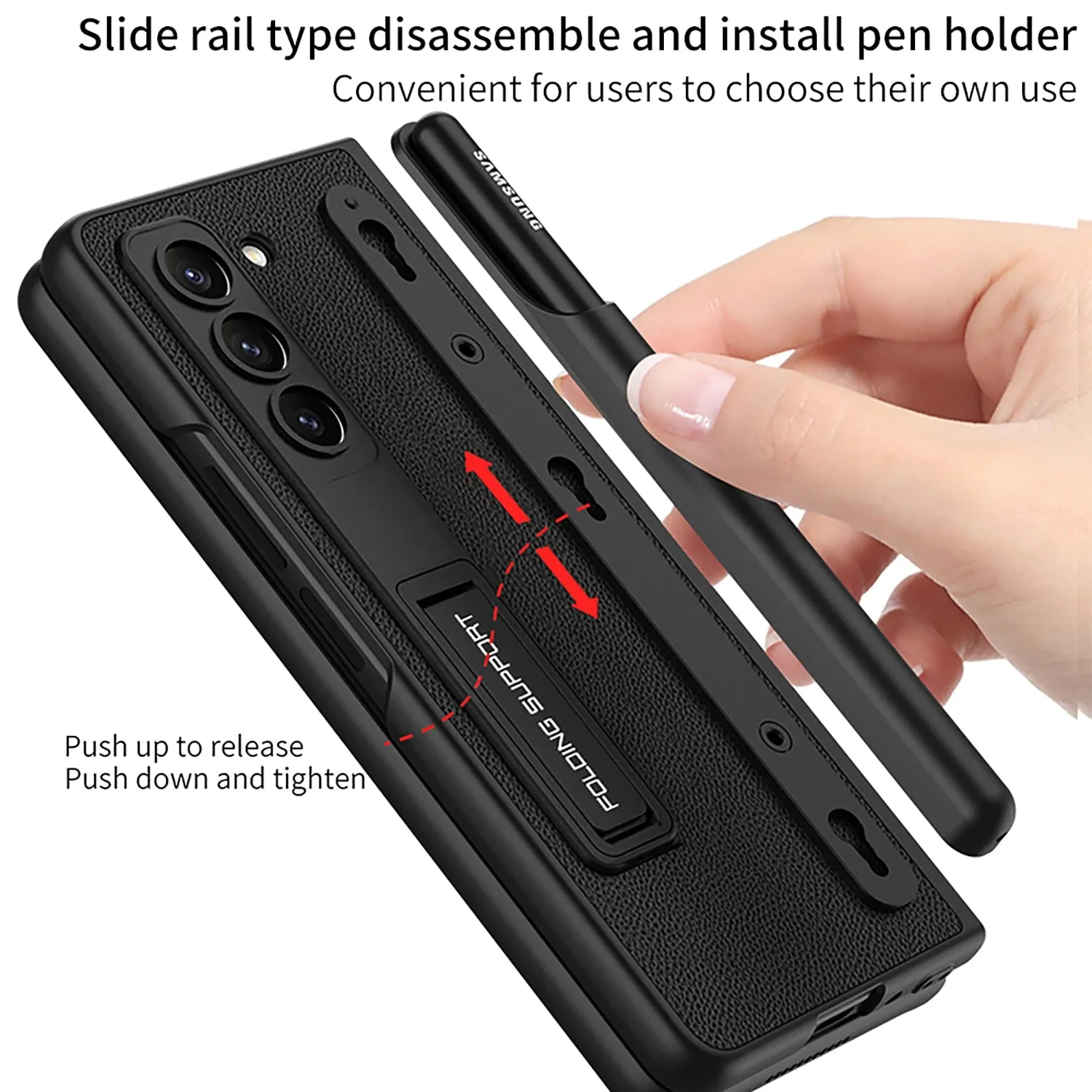 Ultra Thin Plain Leather Matte Bracket With Pen Holder Tempered Film For Samsung Galaxy Z Fold 5