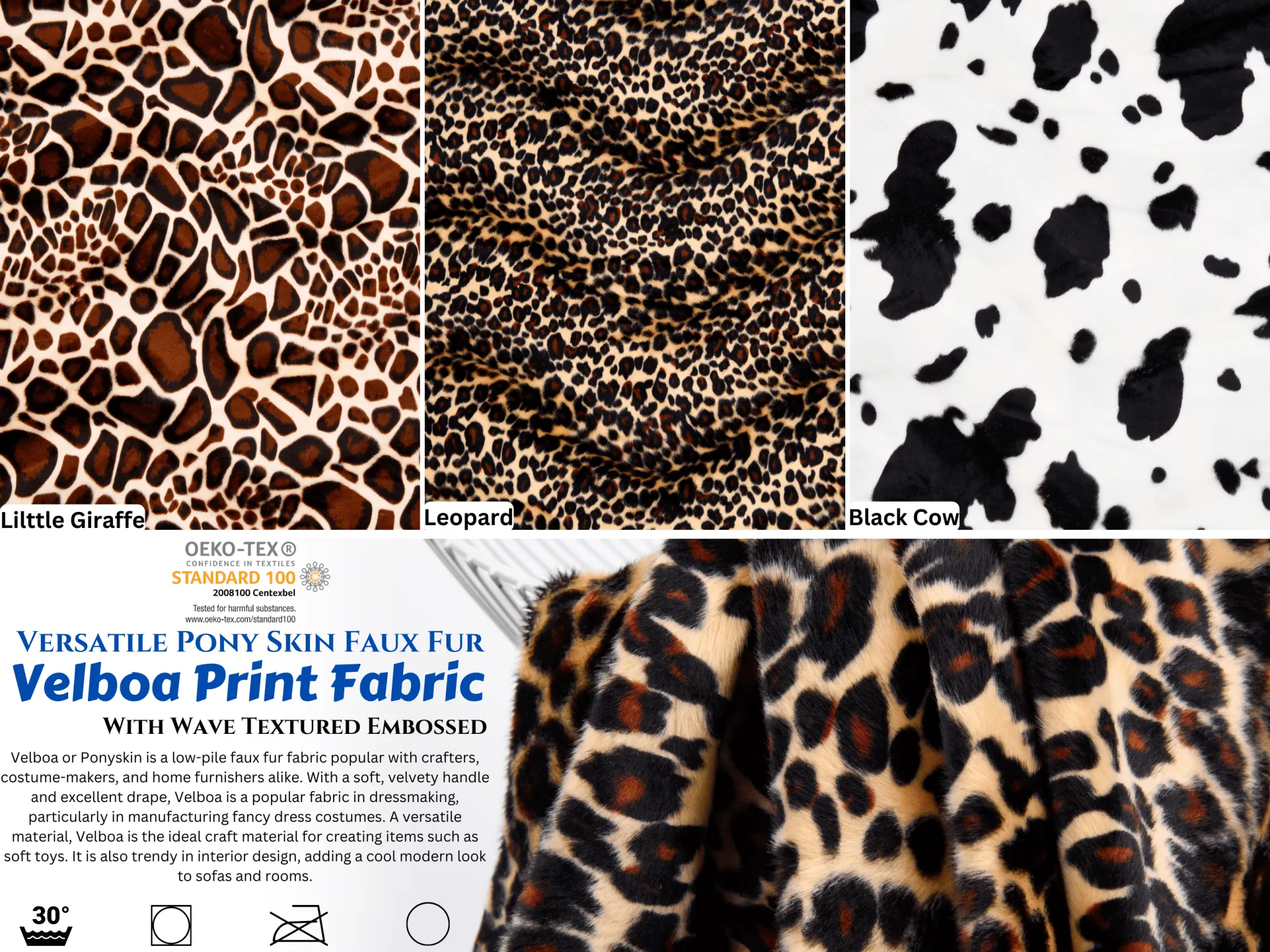 Velboa Pony Skin Faux Fur Print Fabric
