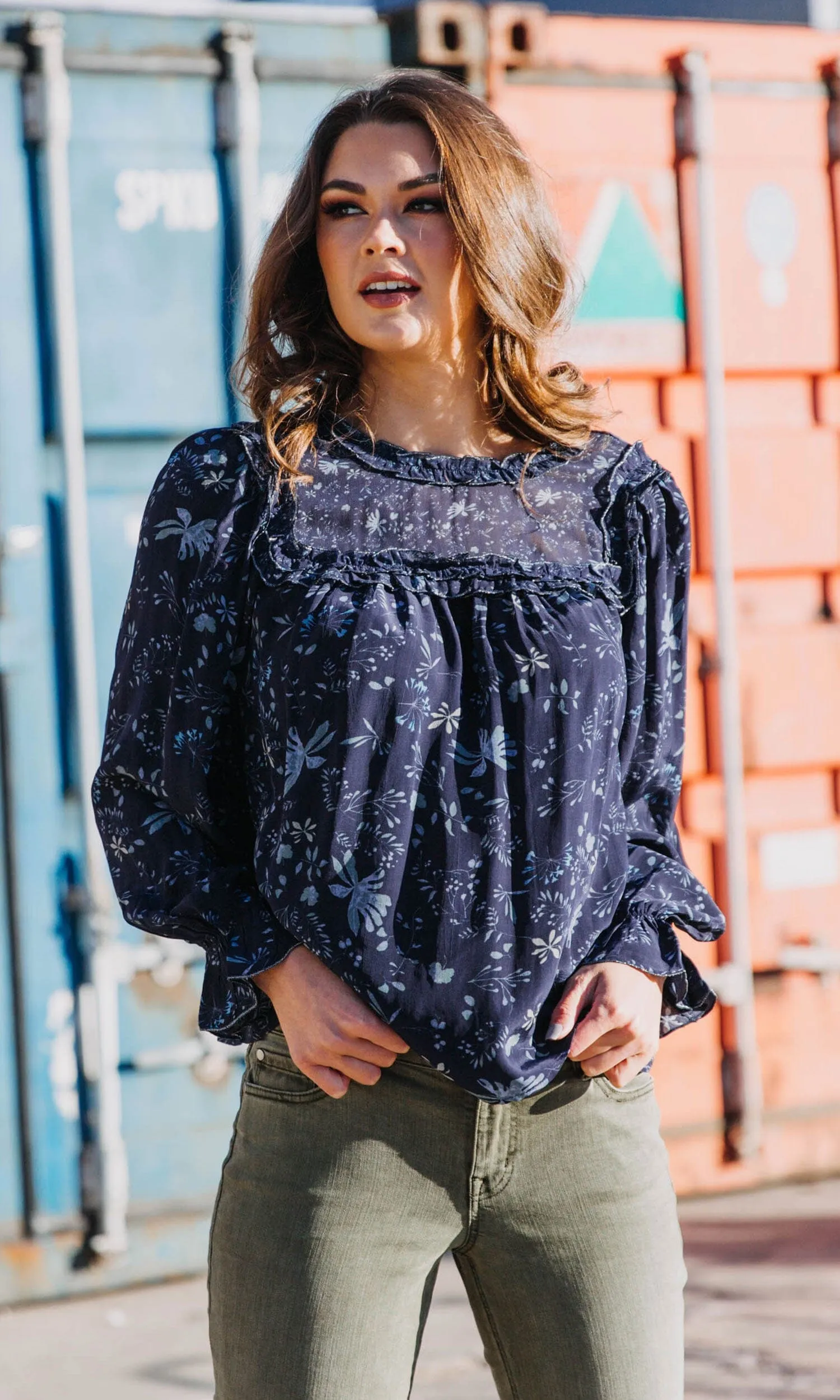 Velvet by Graham & Spencer Malia Floral Print Ruffle Top