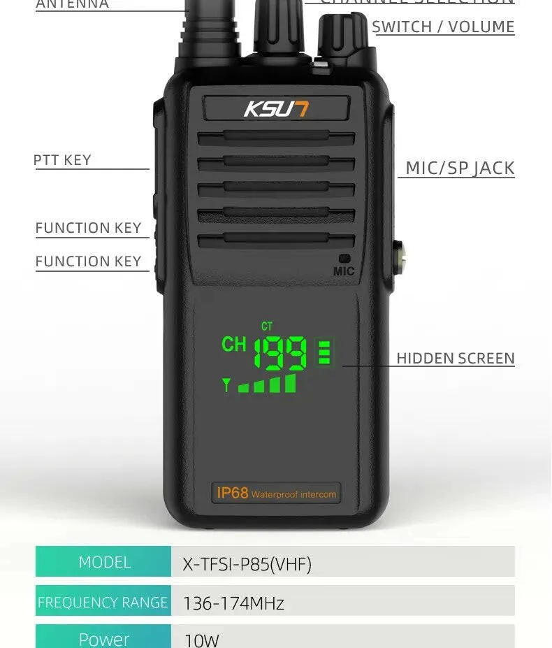 VHF Marine Walkie Talkie Waterproof Profesional Long Range Amateur Radio Station IP68 For Fishing Kayak Two-Way Radio KSUT P85