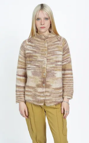 VINTAGE Angora Shaggy Striped Buttoned Cardigan