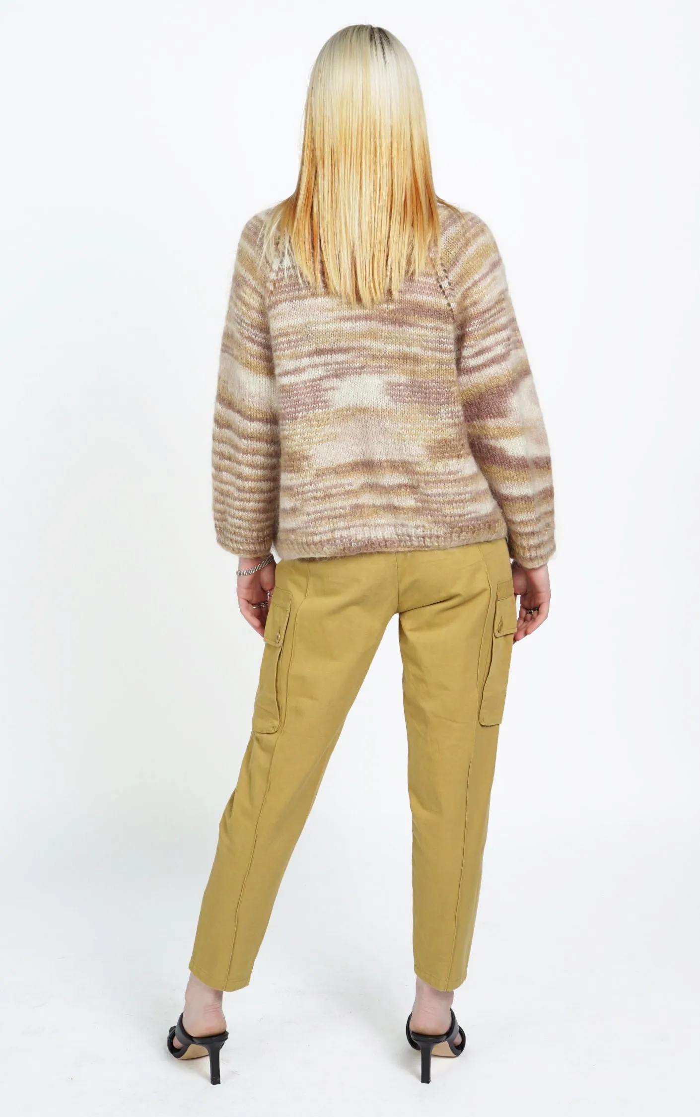 VINTAGE Angora Shaggy Striped Buttoned Cardigan