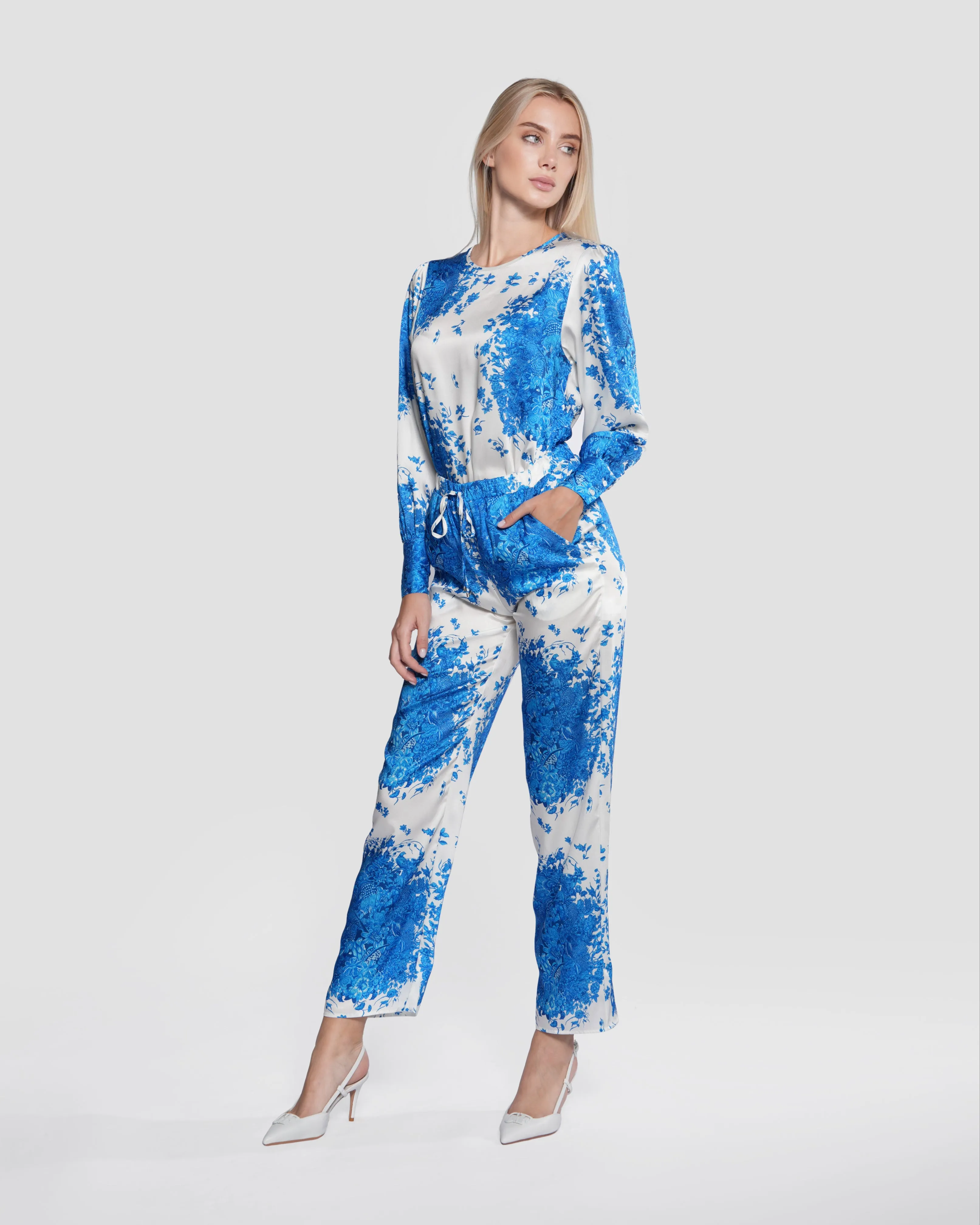 Vintage Floral Print Long-Sleeve Top