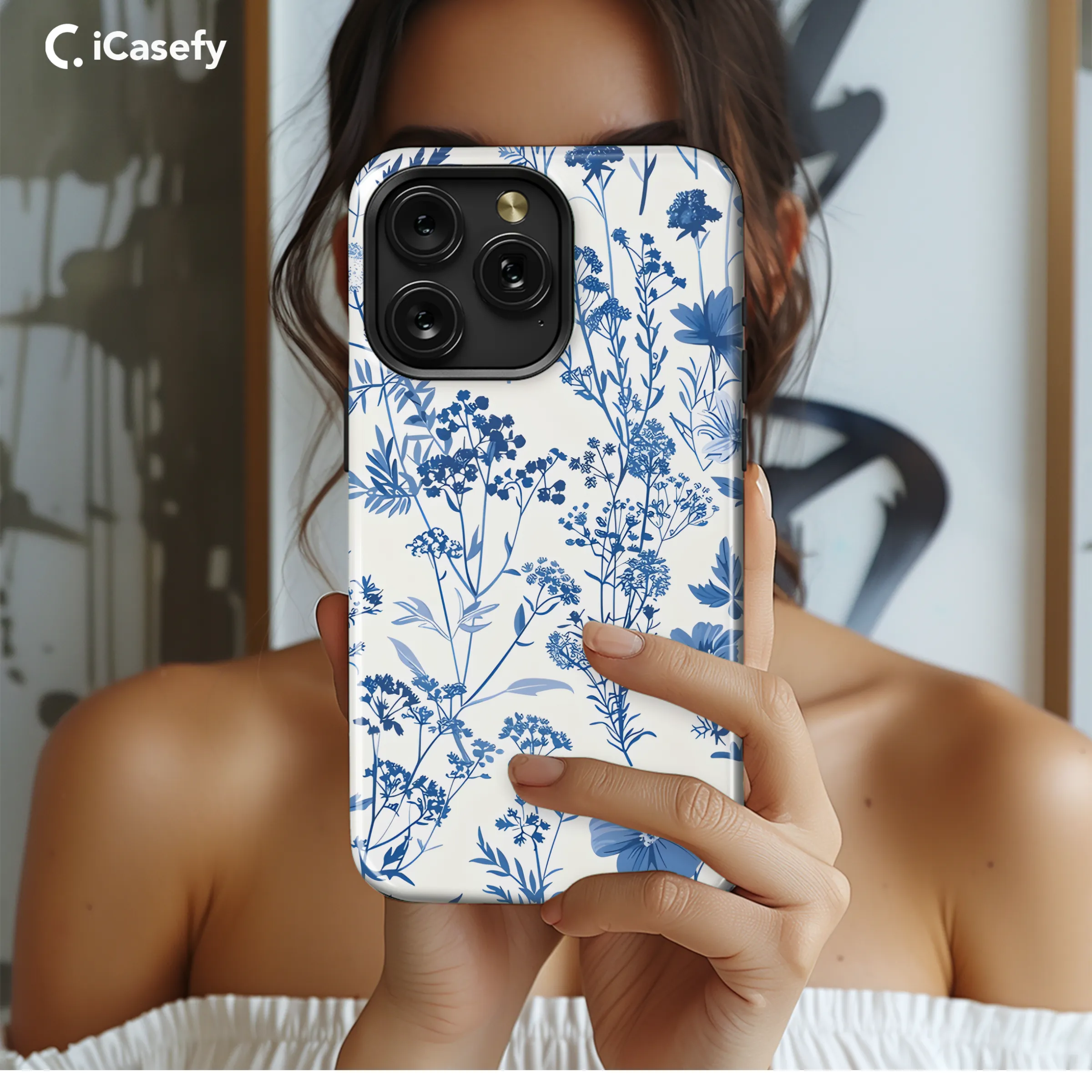 Vintage Floral Wildflower Blue Toile De Jouy Phone Case iPhone Samsung Cover Pixel 1831