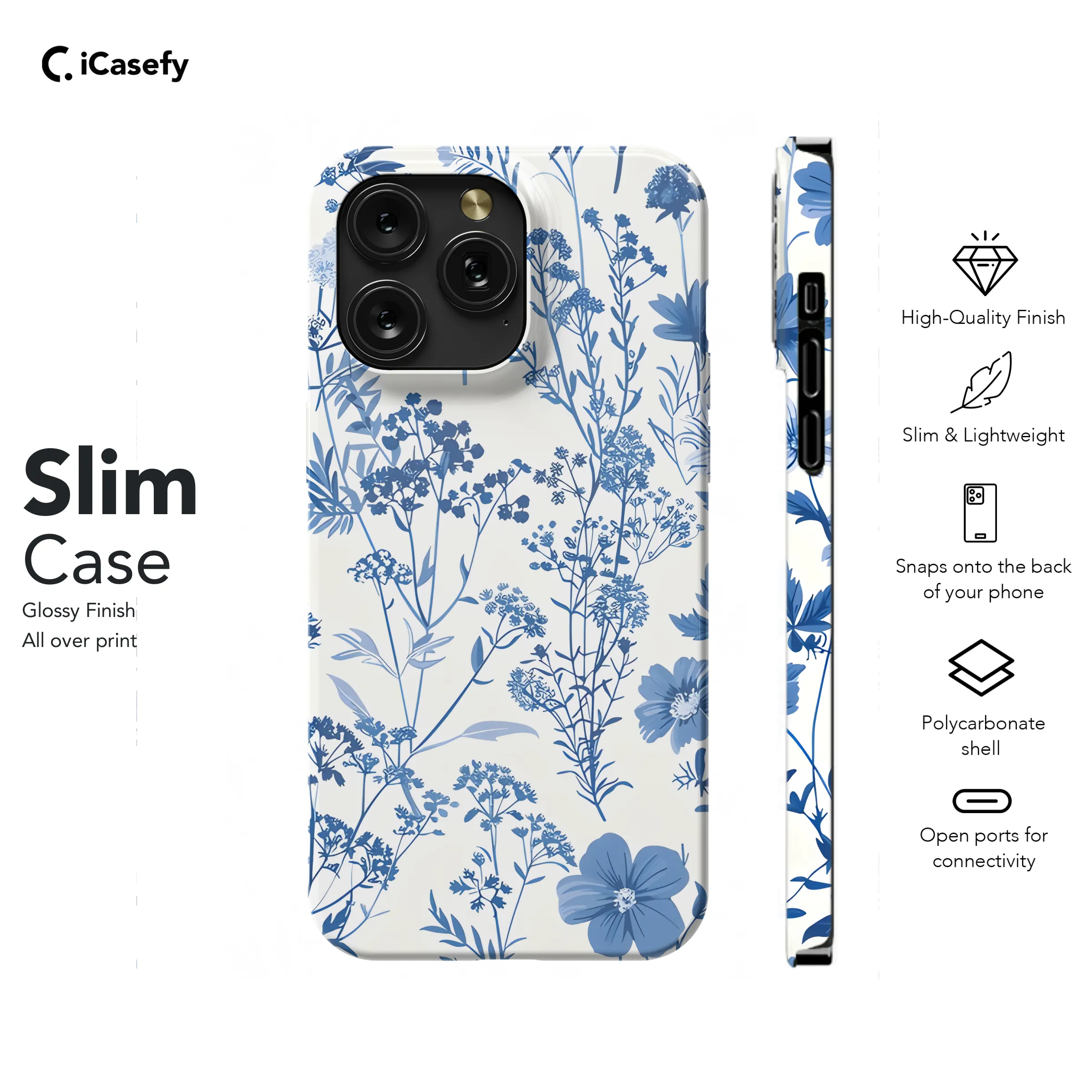 Vintage Floral Wildflower Blue Toile De Jouy Phone Case iPhone Samsung Cover Pixel 1831