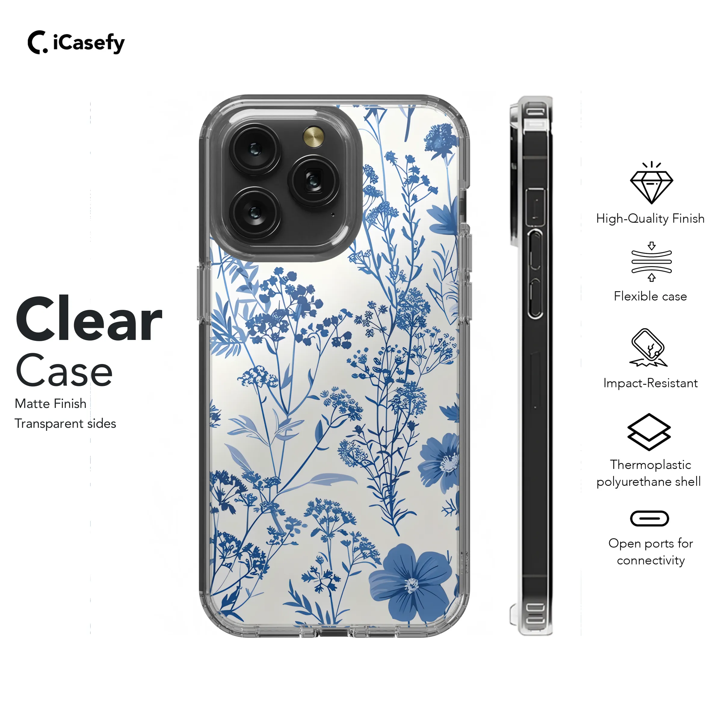 Vintage Floral Wildflower Blue Toile De Jouy Phone Case iPhone Samsung Cover Pixel 1831