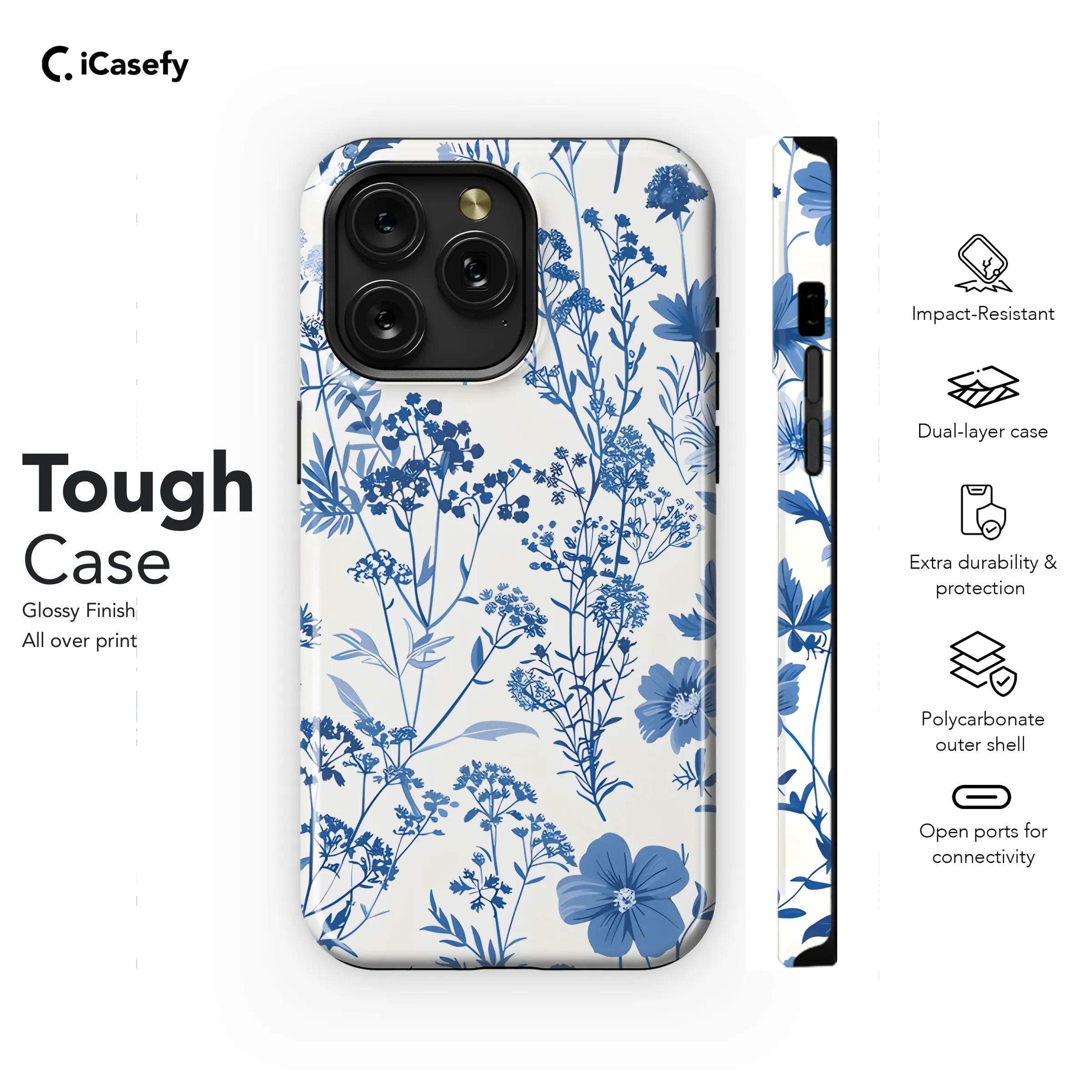 Vintage Floral Wildflower Blue Toile De Jouy Phone Case iPhone Samsung Cover Pixel 1831