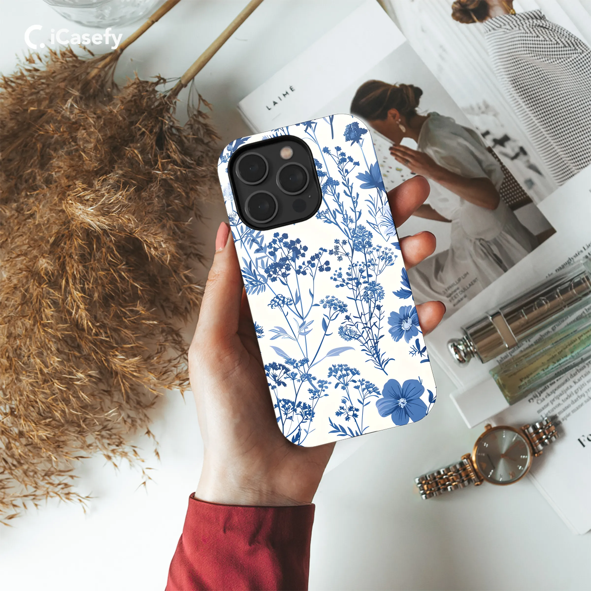Vintage Floral Wildflower Blue Toile De Jouy Phone Case iPhone Samsung Cover Pixel 1831