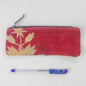Vintage Kantha Small Pencil Case - Red Yellow Kantha