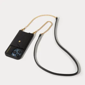 Vivian Side Slot Leather Crossbody Bandolier - Black/Gold