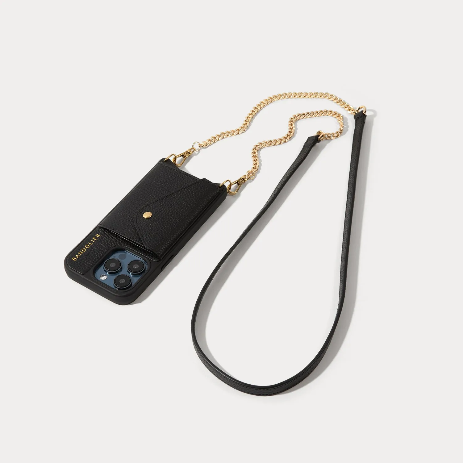 Vivian Side Slot Leather Crossbody Bandolier - Black/Gold