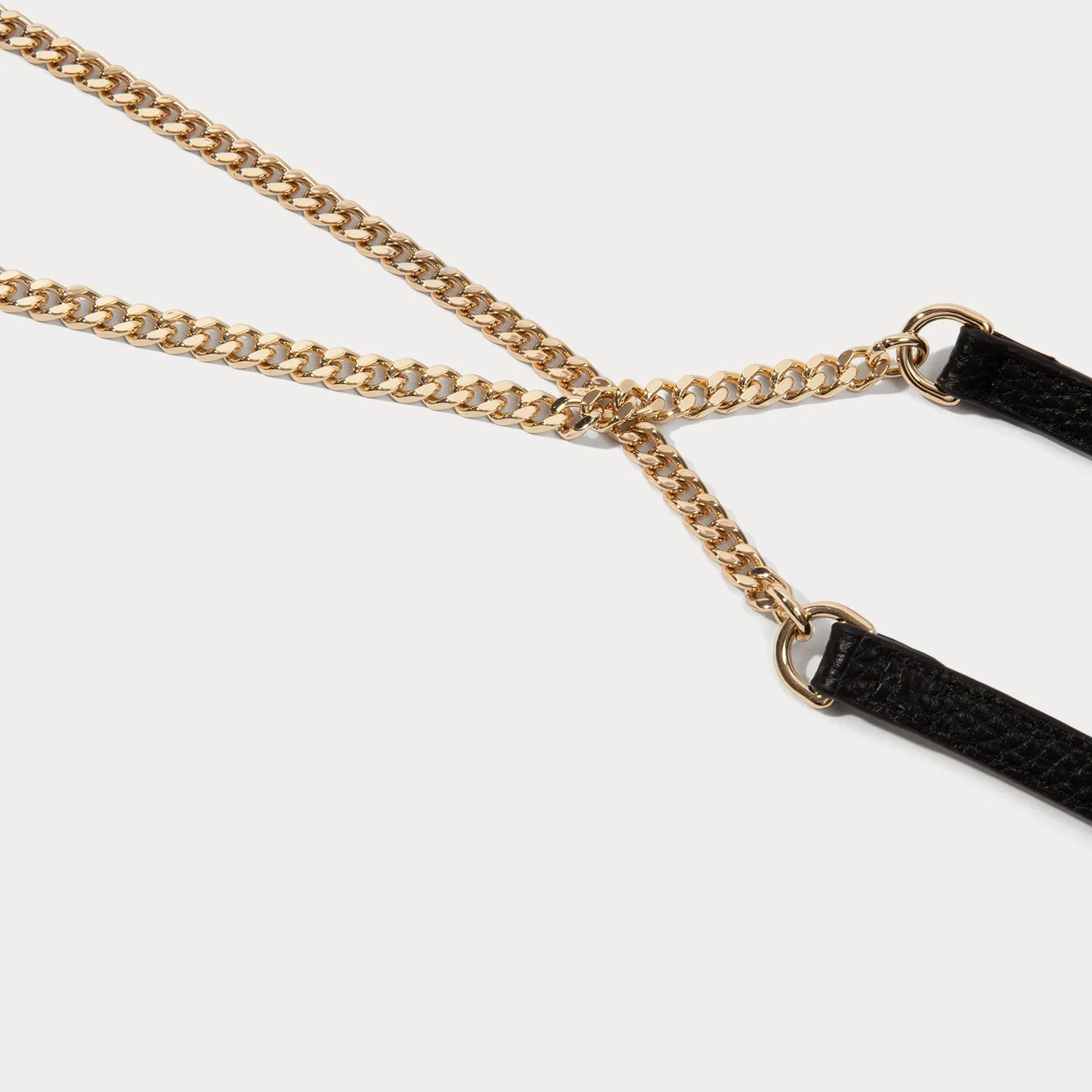 Vivian Side Slot Leather Crossbody Bandolier - Black/Gold