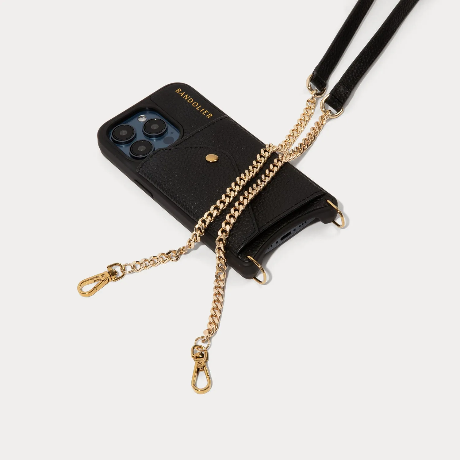 Vivian Side Slot Leather Crossbody Bandolier - Black/Gold