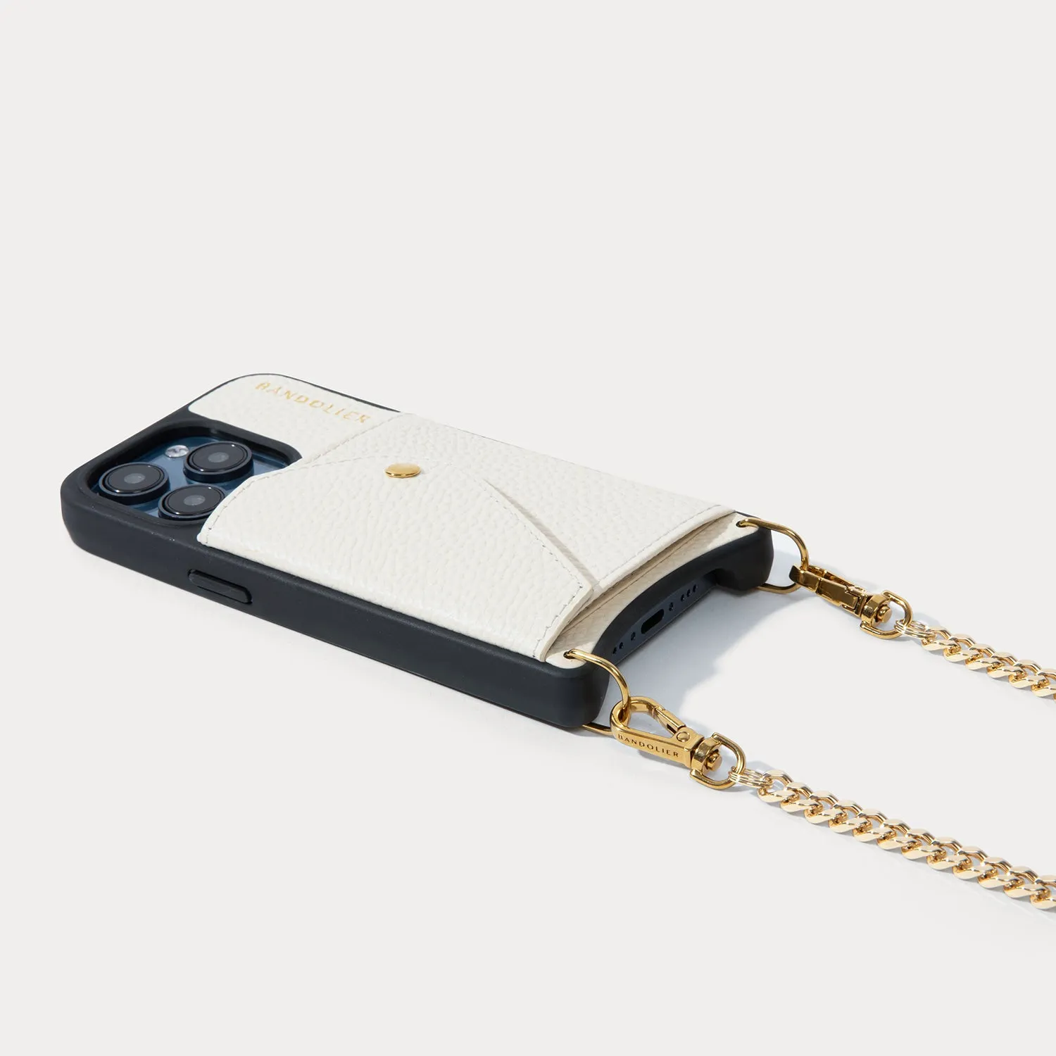 Vivian Side Slot Leather Crossbody Bandolier  - Ivory/Gold