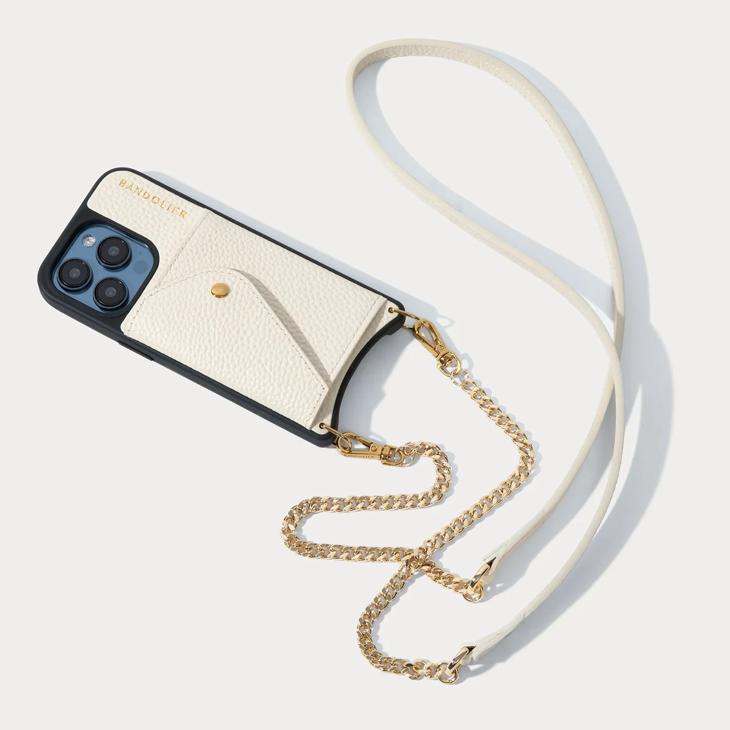 Vivian Side Slot Leather Crossbody Bandolier  - Ivory/Gold