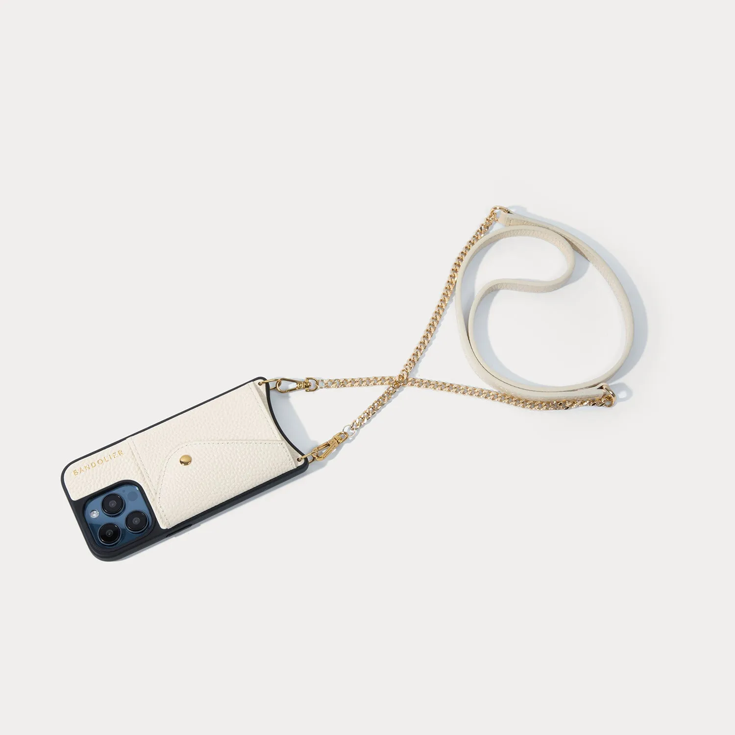 Vivian Side Slot Leather Crossbody Bandolier  - Ivory/Gold