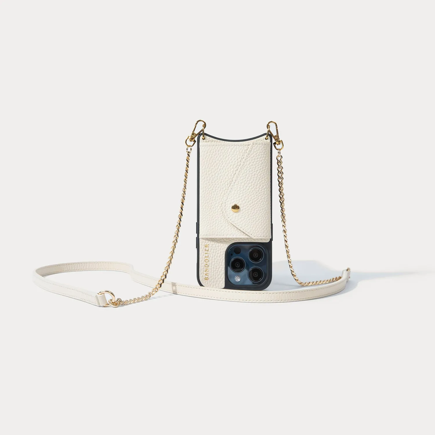 Vivian Side Slot Leather Crossbody Bandolier  - Ivory/Gold