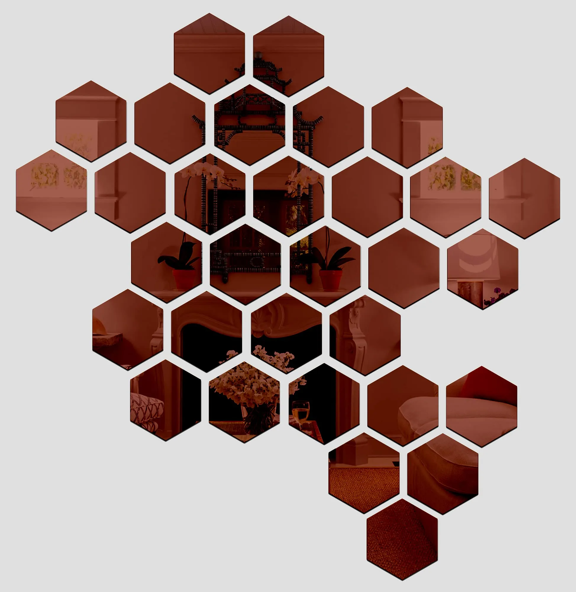 Wall1ders 31 Hexagon Browns with 10 Butterflies, Hexagon Mirror Stickers for Wall, Mirror Stickers for Wall, Acrylic Stickers, Wall Mirror Stickers, Wall Stickers for Bedroom, Hall, Home Offices