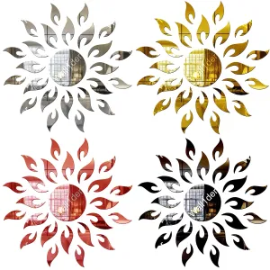 Wall1ders Sun 4 Colors Combo Silver Golden Red Black -, Mirror Stickers for Wall, Acrylic Stickers, Wall Mirror Stickers, Wall Stickers for Bedroom, Hall, Home Offices