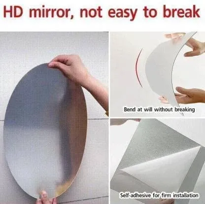 WallDaddy - Self Adhesive Plastic Oval Mirror for Wall Stickers (30x20) Cm Frameless Flexible Mirror for Bathroom | Bedroom | Living Room (C-OvalMirror) Wall Sticker Mirror Non-Glass
